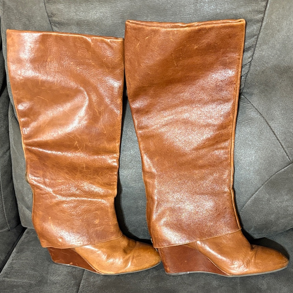 Steven by Steve Madden Leather Knee-High Wedge Boots